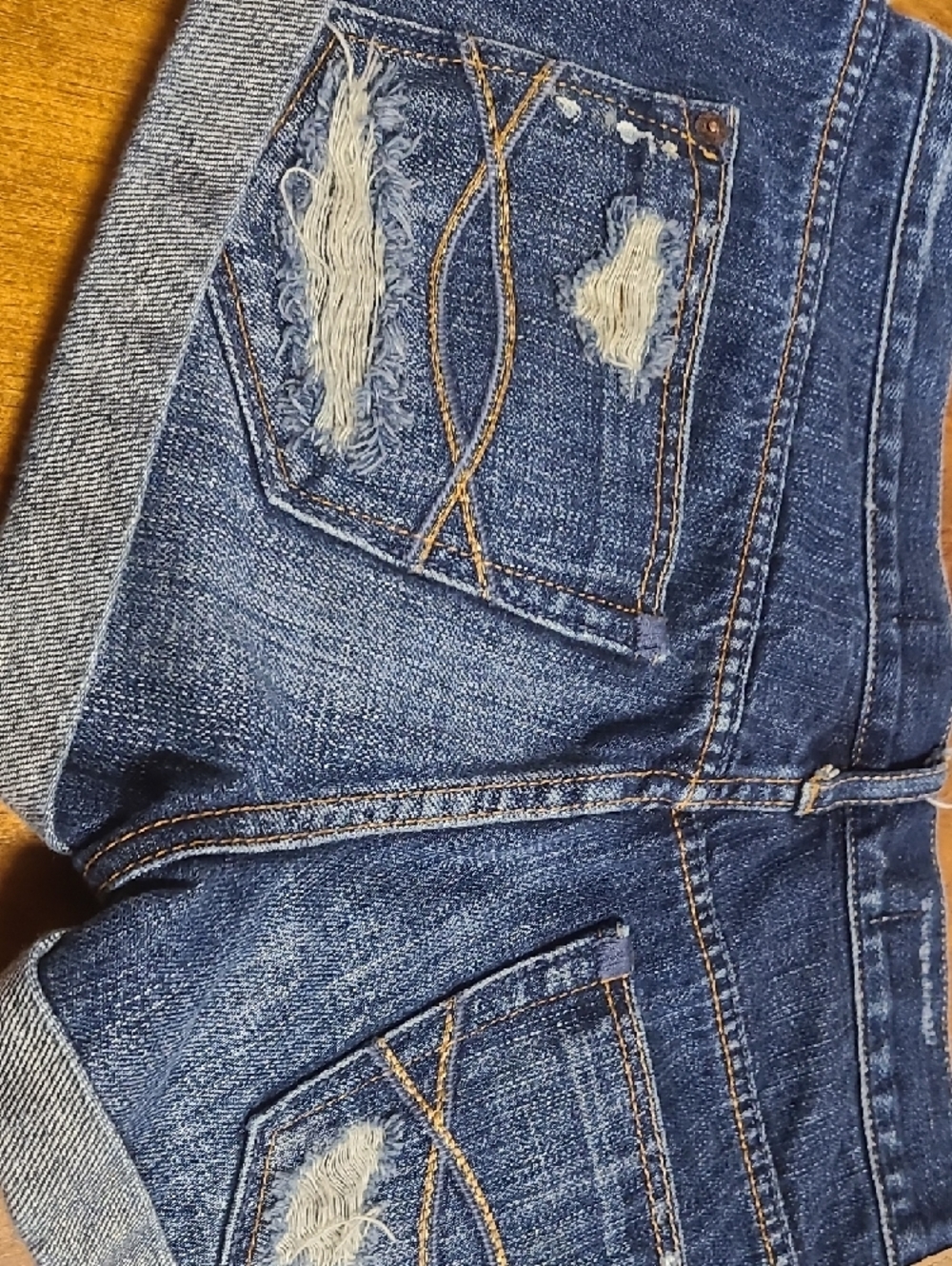 Abercrombie & Fitch Light Blue Denim Shorts with Red Trim - Picture 6 of 6